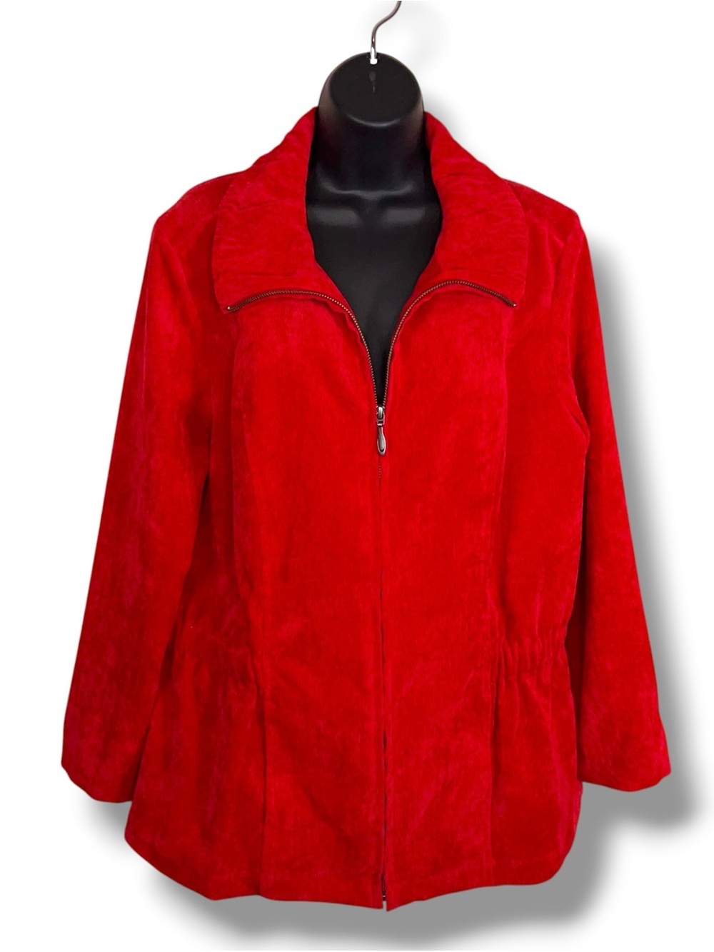 Large Christopher And Banks Red Soft Corduroy Jacket Long Sleeve Zip Closure